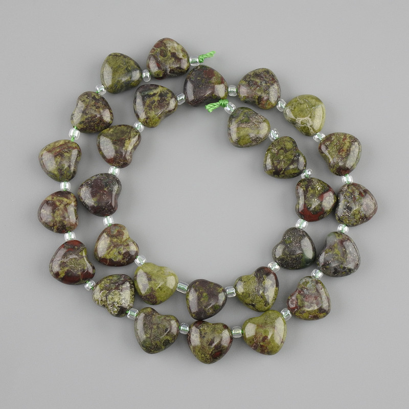 Jasper Beads Dragon's Blood Heart 12mm diameter ± 12mm bead, length 38cm ±