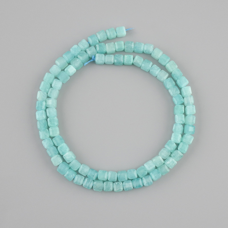 Amazonite Beads natural stone faceted cube, 4x4mm, length 39cm