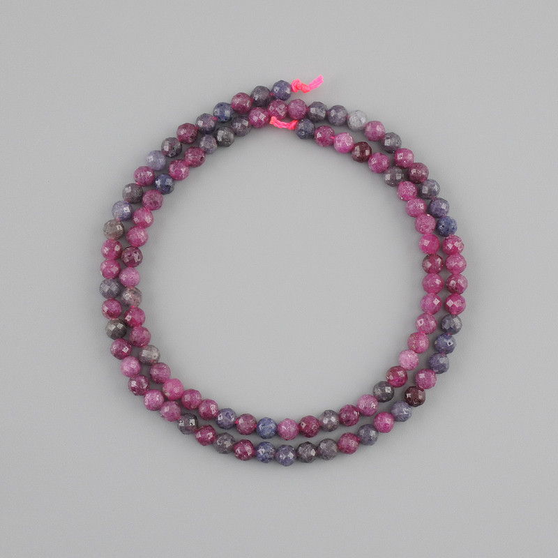 Sapphire and Ruby Beads, Natural Stone, Faceted Round Bead 4mm Dia, 37cm+ length