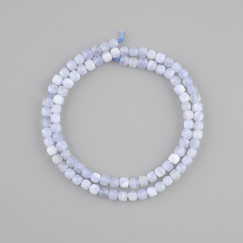 Blue Agate Beads (Sapphireen) Natural Stone Beads Cut Cubes, 4x4 mm, length 38 cm