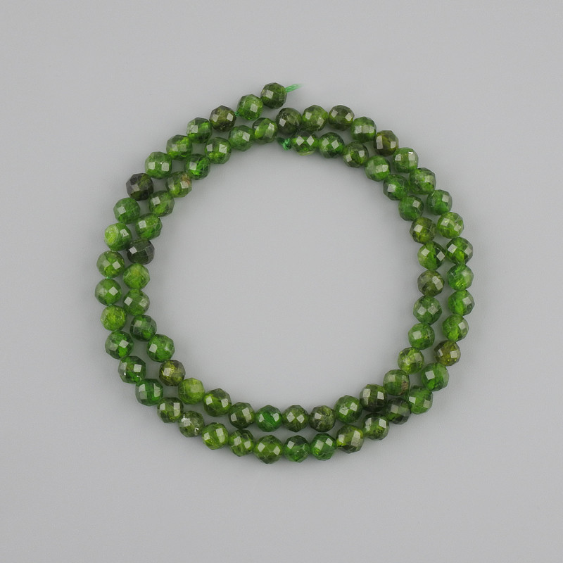 Diopside Beads Natural Stone Faceted Sphere, 5mm diameter, 38cm length