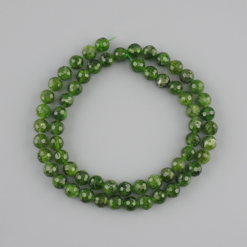 Diopside Beads Natural Stone Faceted Round Beads 6–6.5mm, Length 39cm