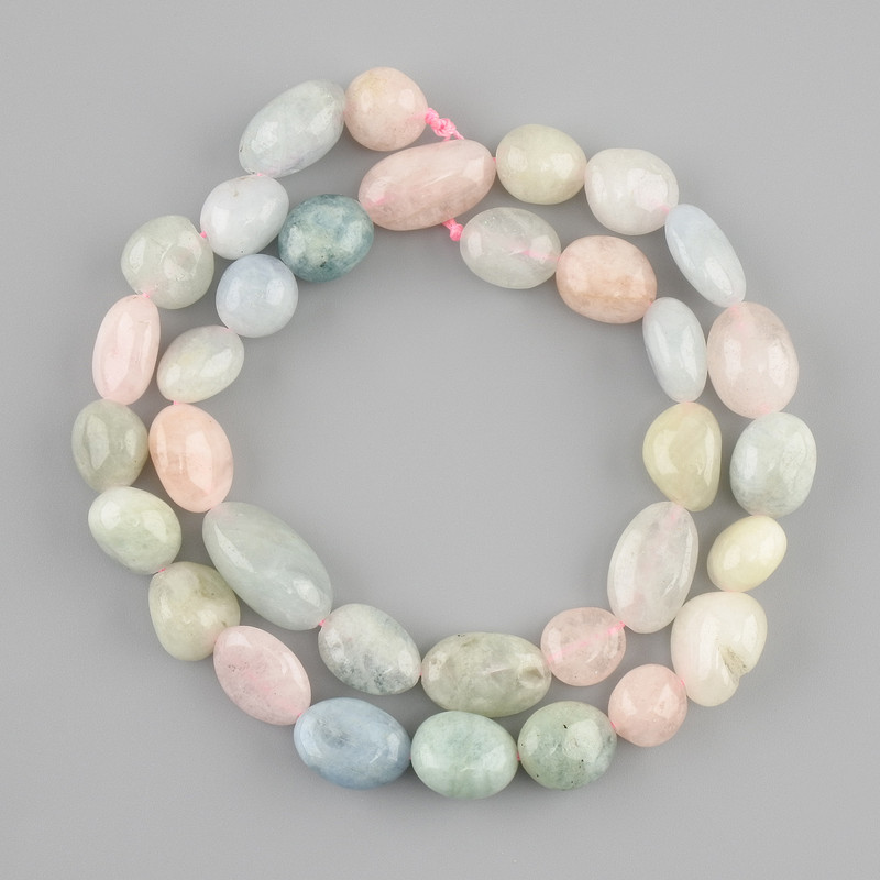 Morganite Faceted Beads, 10–14 mm diameter on thread, 5-10 mm±, length 40 cm±