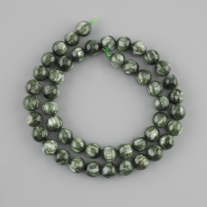 Seraphinite Beads natural stone smooth sphere 8mm dia, length 38cm