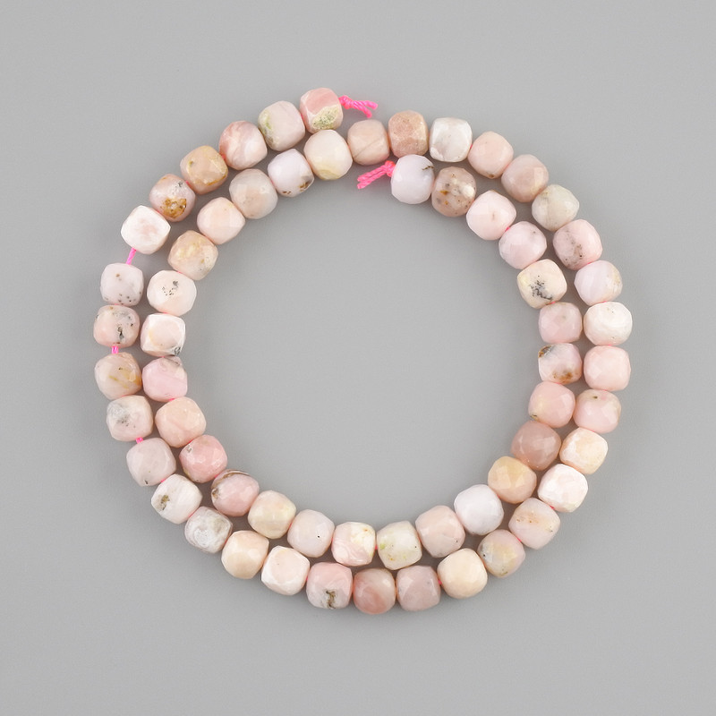 Pink opal faceted cube beads, diameter 6×6mm, thread length 38cm