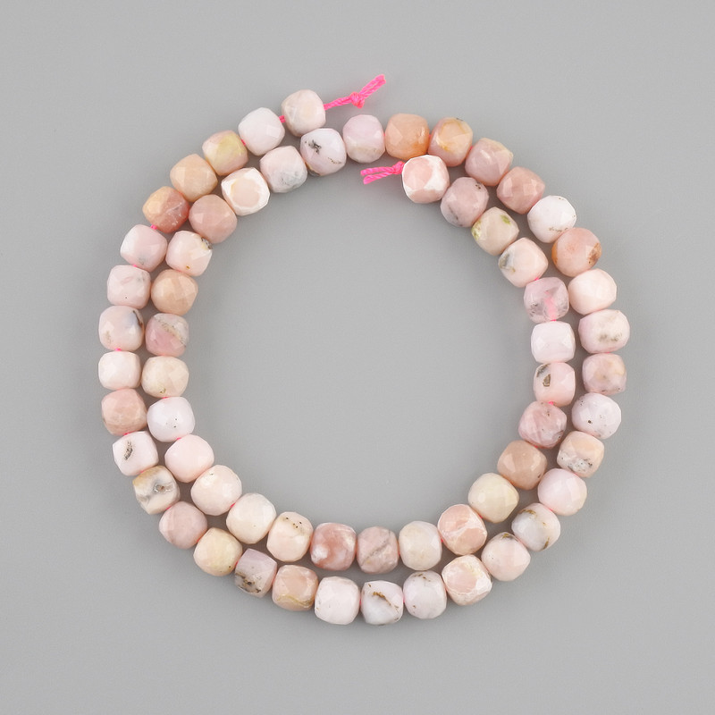 Beads - Rose Opal Faceted Cubes, 6-6.5 mm, 5x6-6.5, 39 cm long
