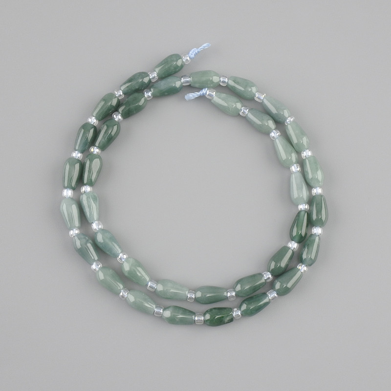 Jadeite Teardrop Beads, 8x5mm +/-, 3mm seed beads, length 38cm