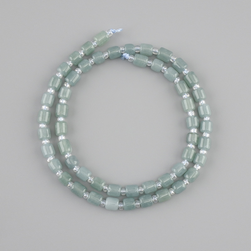 Jadeite Beads Cylindrical 5–5.5mm dia, 5×5mm±, 3mm± seed beads, length 39cm±