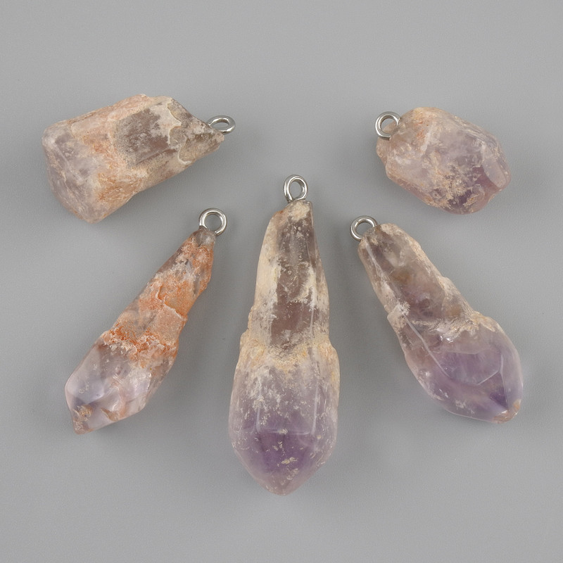 Amethyst pendant of uncut stone ~ 24-42×11-13mm+- assorted sizes