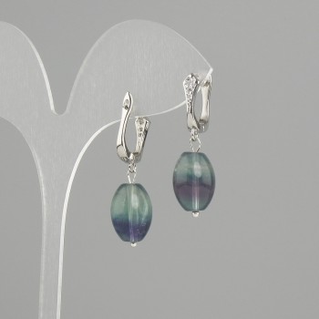 Fluorite Barrel Earrings, 14×10mm Barrel Diameter ±, Length 33mm ±