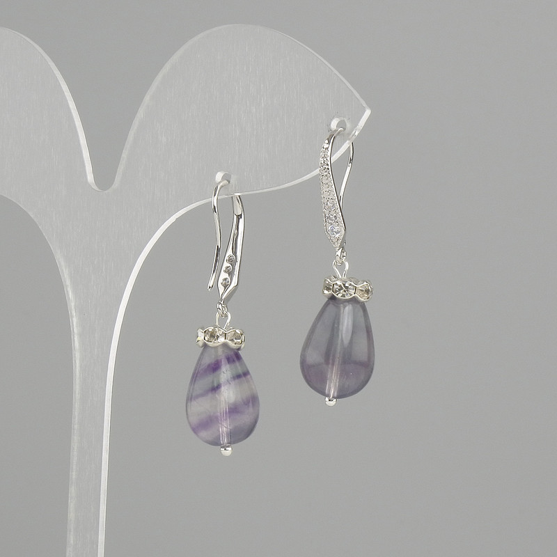 Fluorite Drop Earrings, diameter 14x10mm+-, length 37mm+-