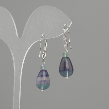 Earrings Fluorite Drop, diameter 14x10mm±, length 37mm±