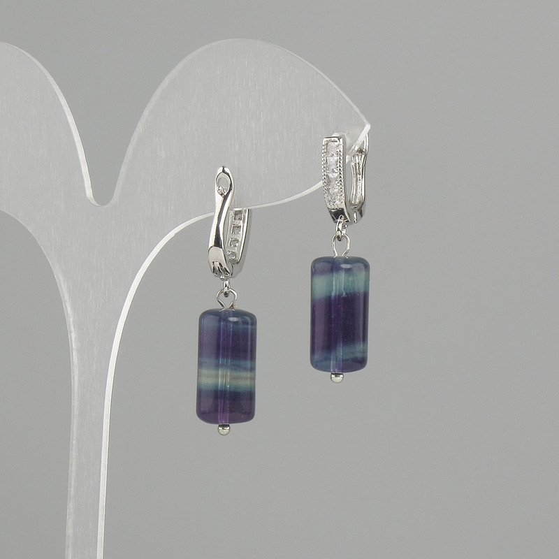 Fluorite Cylindrical Earrings, diameter 16×8mm ±, length 32mm ±