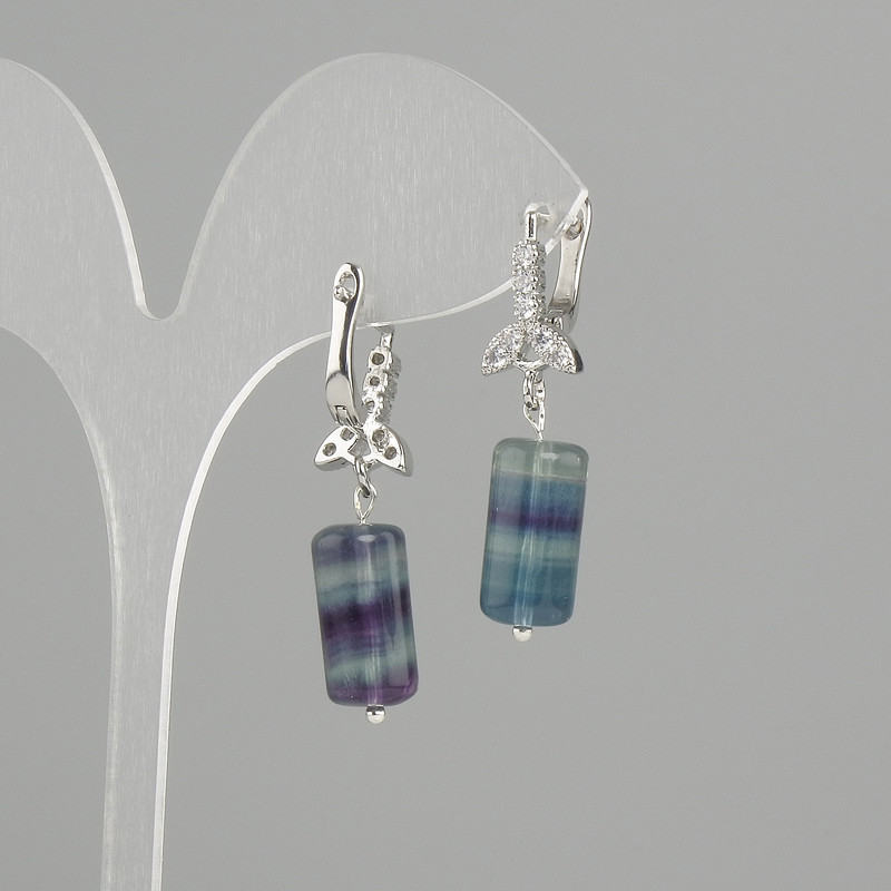 Fluorite Cylinder Earrings, diameter 16×8mm±, length 34mm±