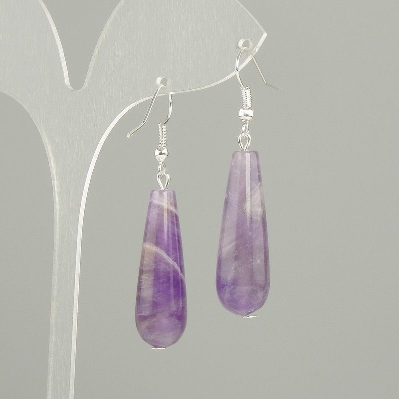 Earrings Amethyst Drop, 32×10mm diameter, length 52mm±