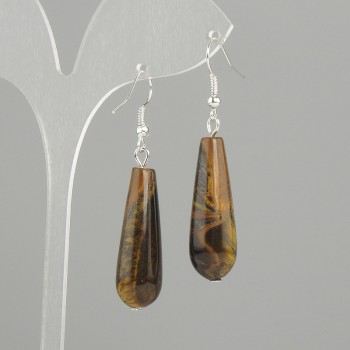 Earrings Tiger's Eye Drop, diameter 32×10mm+-, length 52mm+-