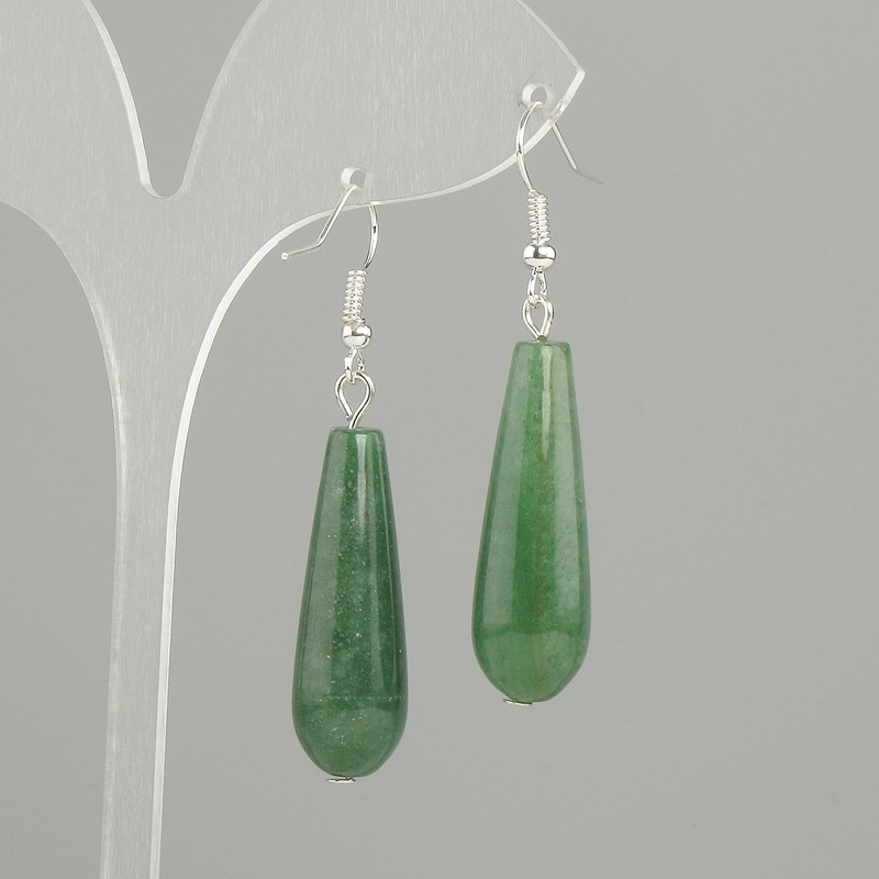 Nephrite Drop Earrings, 32×10mm±, length 52mm±