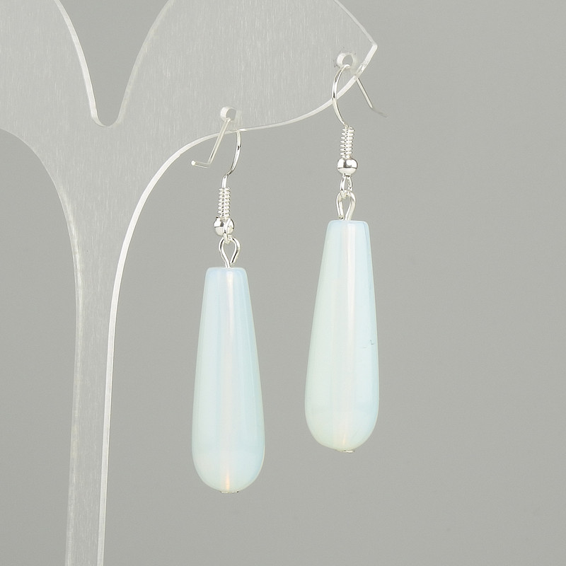 Earrings Moonstone Opalite Drop, 32×10mm±, length 52mm±
