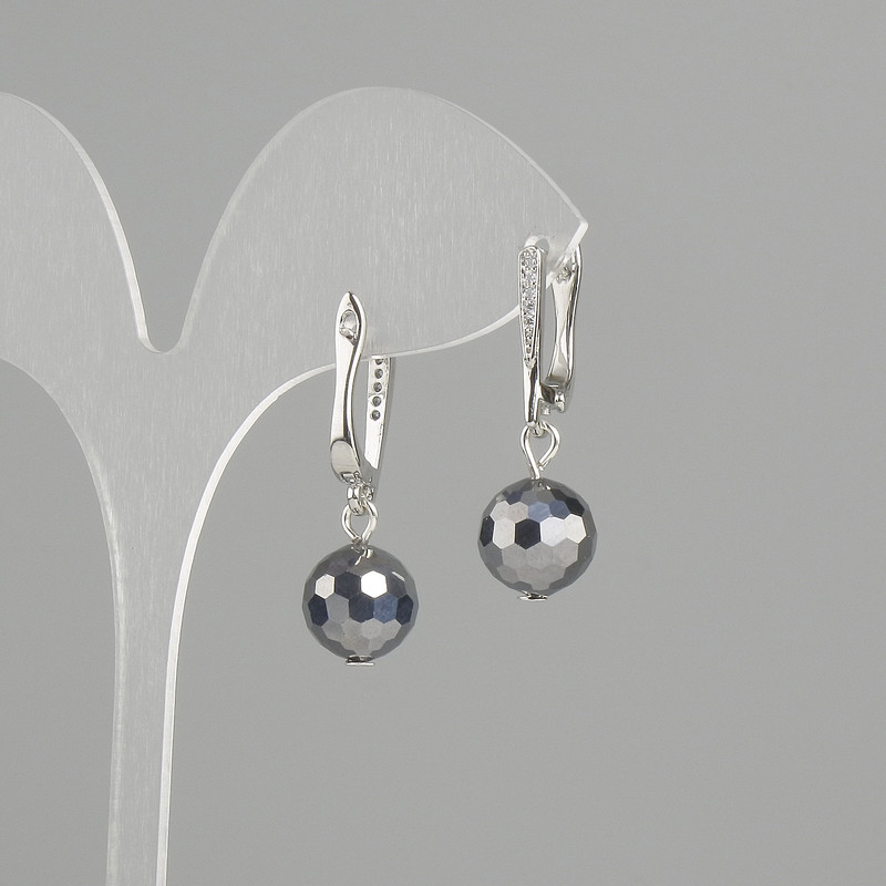 Terahertz Bead-cut Sphere Earrings, Ø 10mm ±, length 30mm ±