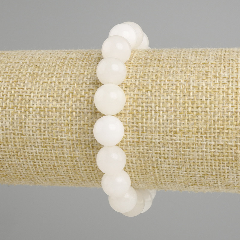 Bracelet White Quartz Smooth Bead, 10mm diameter ±, length 18cm ± stretch