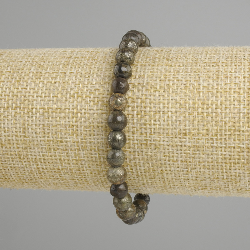 Bracelet Pyrite (artificial) smooth bead, diameter 6mm±, length 18cm± stretch
