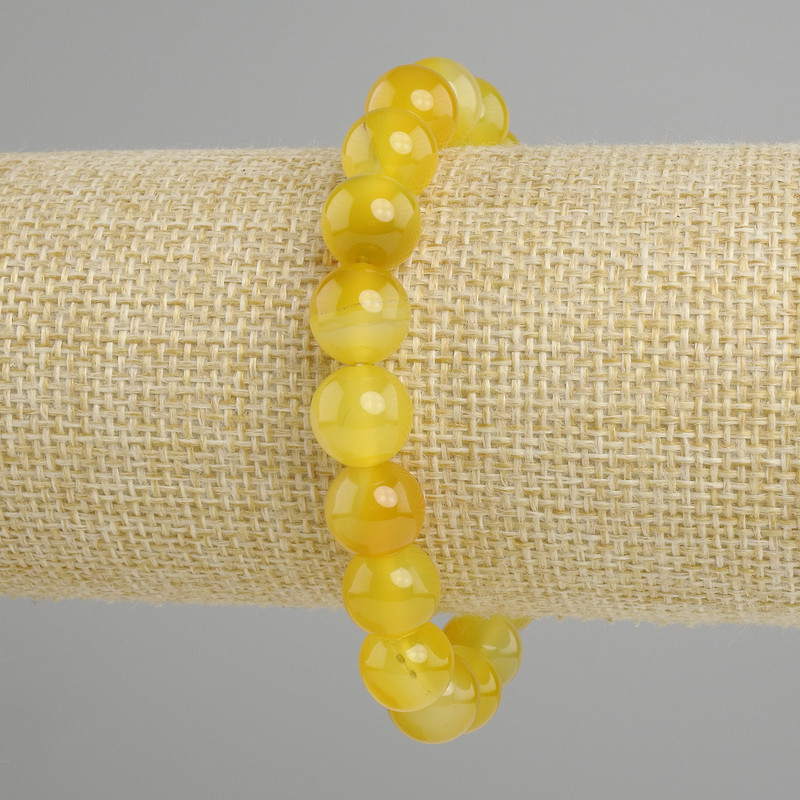 Yellow Agate Smooth Ball Bracelet, 10mm diameter ±, length 18cm± Stretch