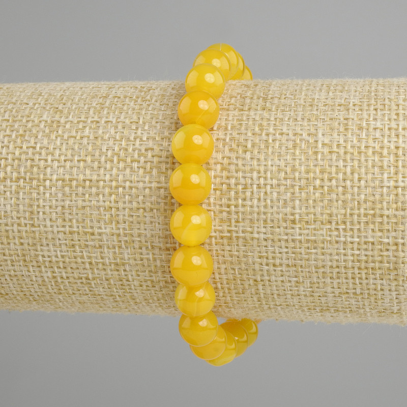 Bracelet, Yellow Agate, Smooth Bead, 8mm diameter ±, Length 18cm ±, Stretch