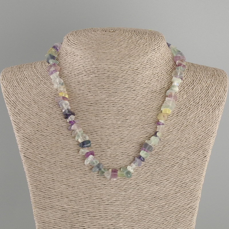 Fluorite Pebble Bead Necklace, diameter 8-13×2-6mm, length 40cm + 5cm extender chain