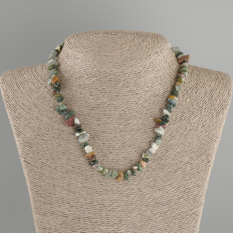 Moss Agate Chip Necklace, 6-12×4-6 mm, 5mm+-, length 40 cm + 5 cm extender chain