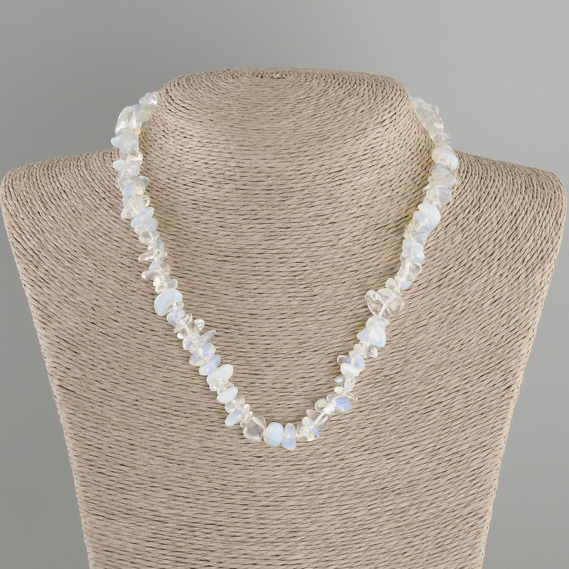 Moonstone Opalite Beads Necklace, chip, 7-10 mm diameter, 5×3-4, 5 mm±, length 40 cm + 5 cm extender chain
