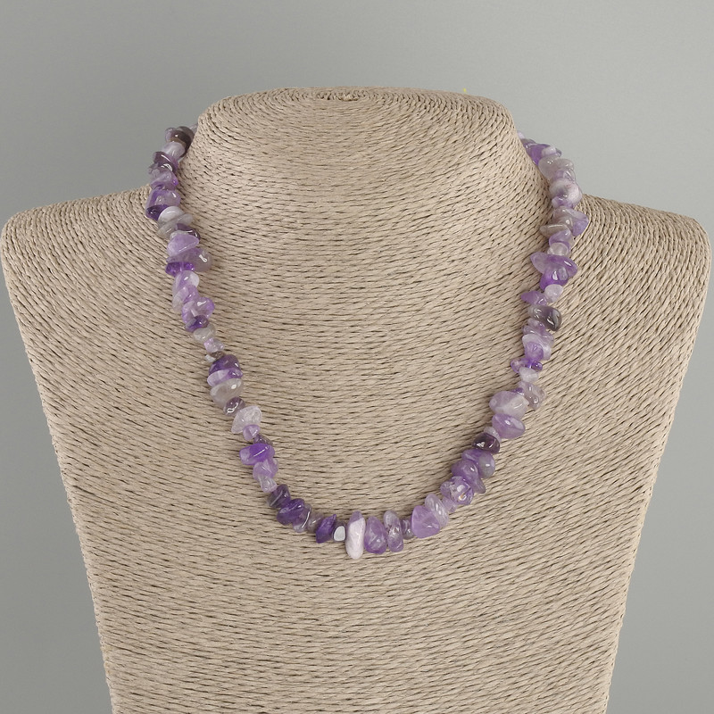 Amethyst Chip Necklace, 6-10×3-8mm, length 40cm + 5cm extender chain
