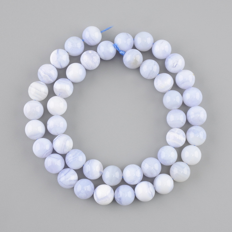 Blue Agate Beads Smooth Round 9mm Ø, 38cm length on thread