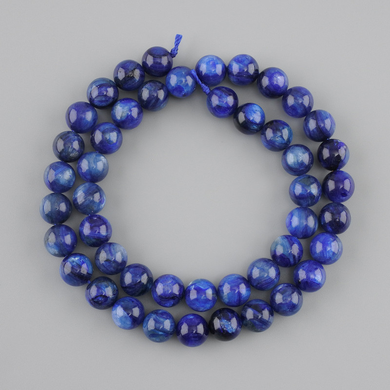 Cianite Beads natural stone smooth ball 8mm diameter, 39cm length on a thread