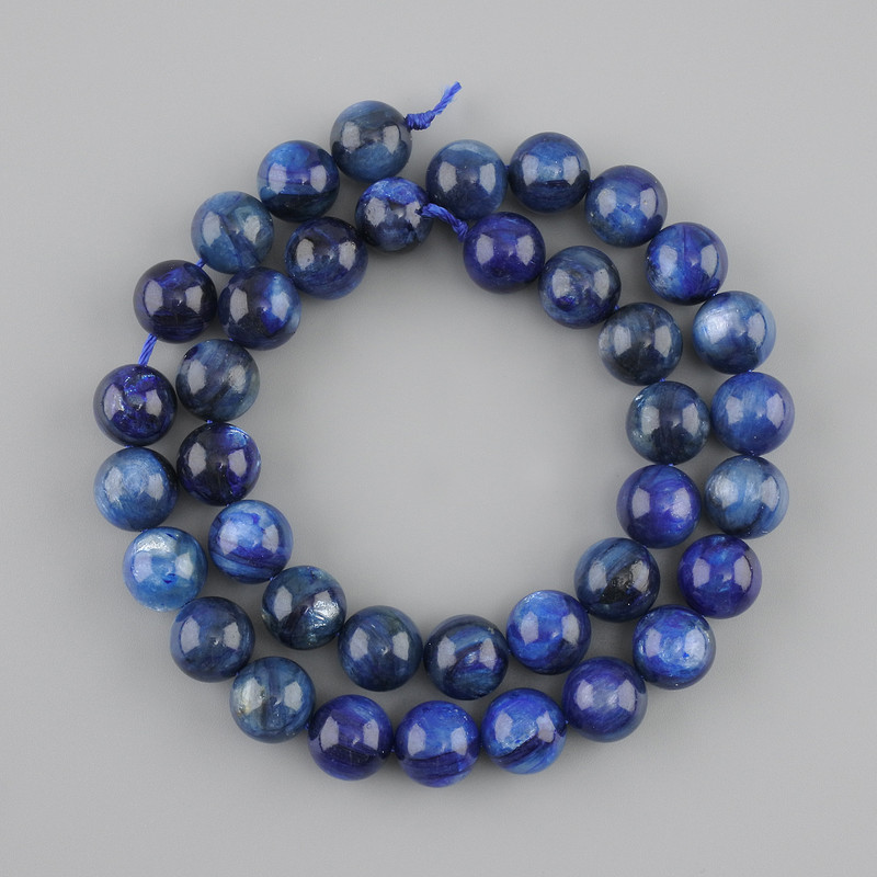 Kianite Beads Natural Stone Smooth Sphere, 10mm diameter, 39cm length on thread