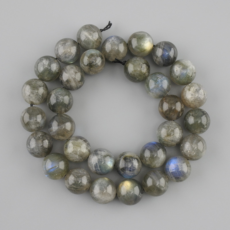 Labradorite beads smooth ball 12–13 mm on thread, length 39 cm ±