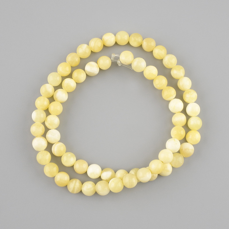 Yellow agate beads smooth sphere 6mm diameter, 38cm length on fishing line
