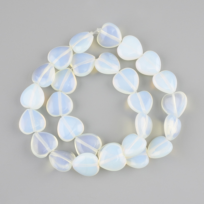 Moonstone Opalite Heart Beads 14mm, 37cm +/- length on thread