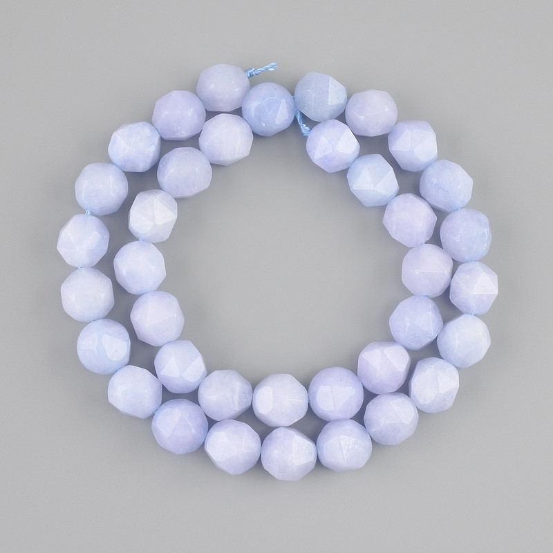Aquamarine Beads, multi-faceted 9mm on thread 5–10×9mm, length 38cm±