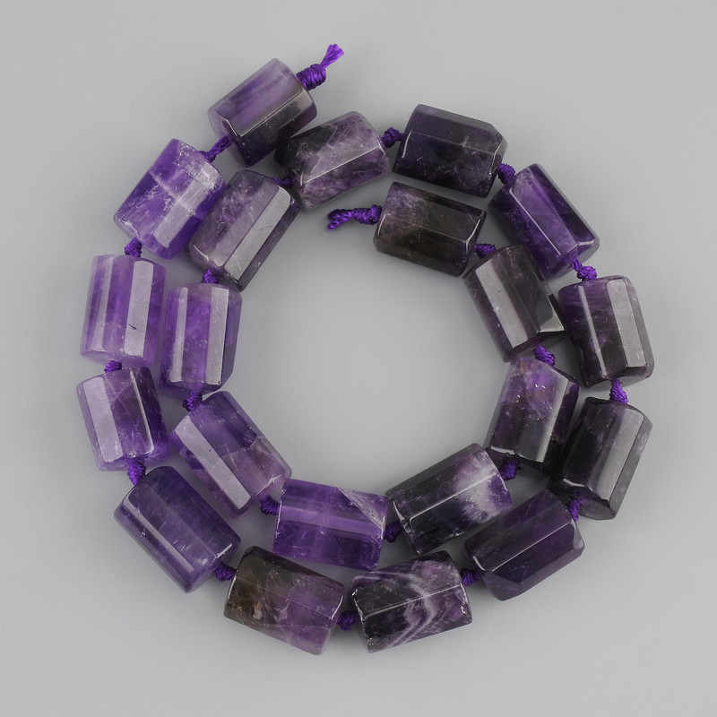 Amethyst Beads—Faceted Cylinder 16-17×11-11, 5mm+-, on thread, 41cm length