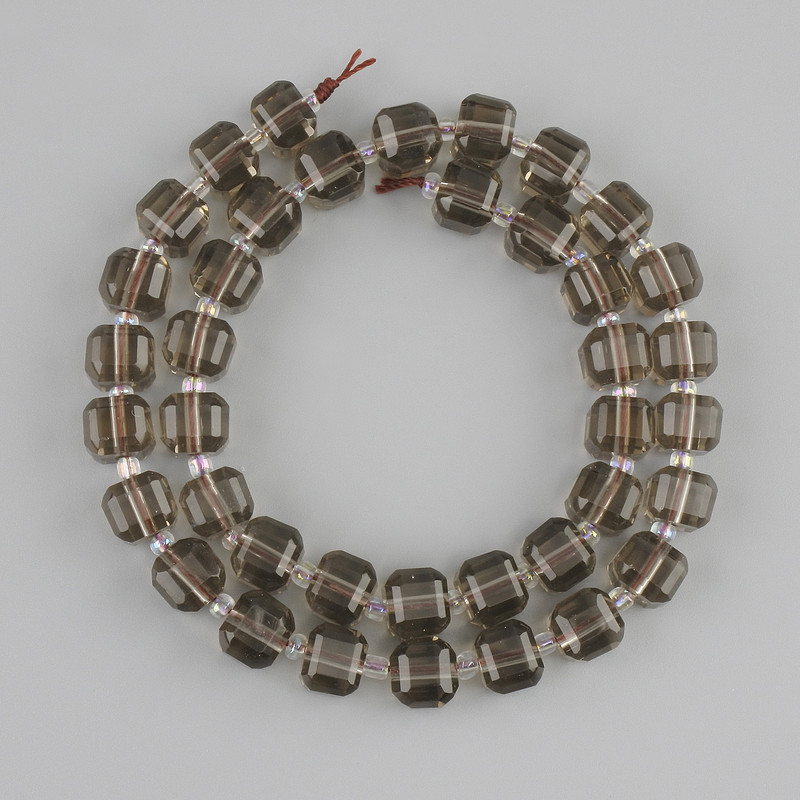 Smoky Topaz Beads Faceted Cube 8x8mm±, Seed Beads 3mm±, Length 36cm± on Thread
