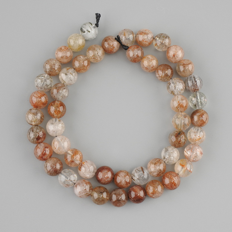 Rutilated Quartz Beads—Hairy/Hair-like Threaded Round Beads 8mm Ø, 39cm ± on a Thread