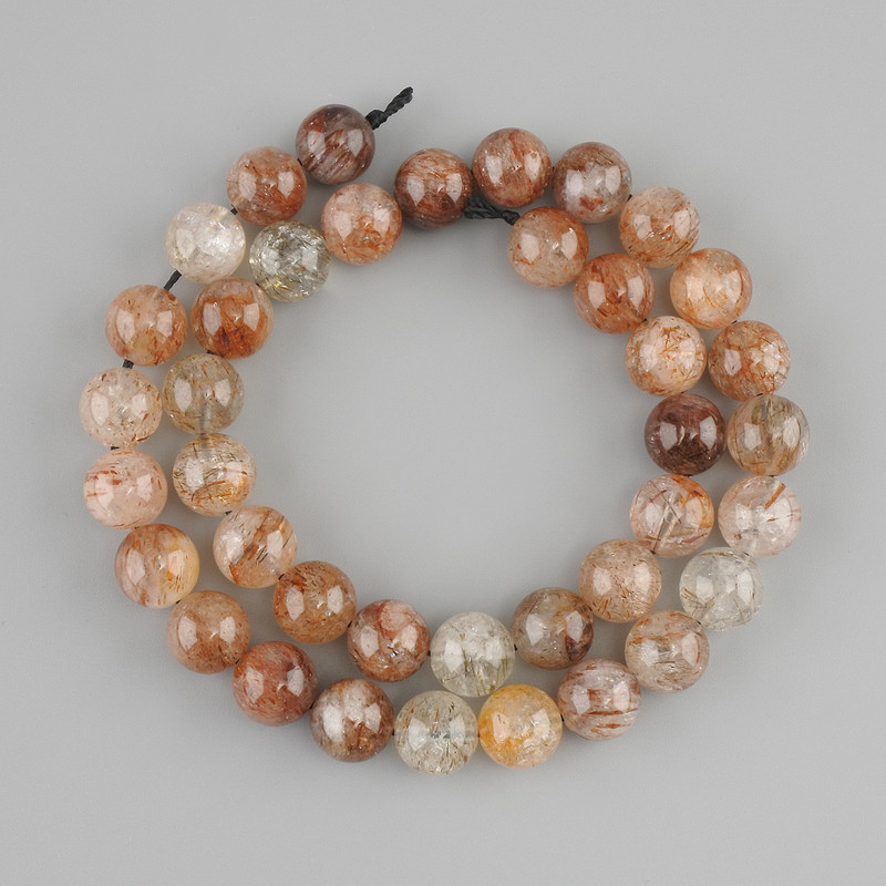 Rutilated Quartz Hairlik Beads Smooth Round 10mmØ, on Thread 39cm±