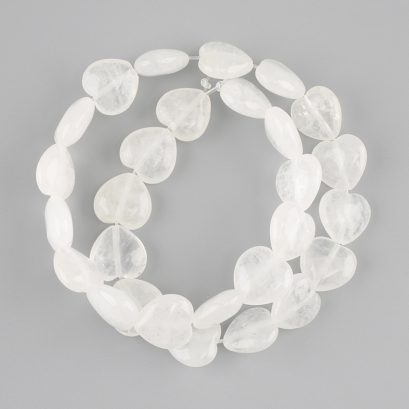 Heart-shaped Mountain Crystal Beads 14mm +-, 36cm +- on fishing line