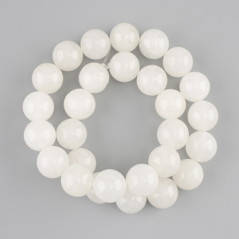 White Quartz Beads Smooth Ball 14mm+-, on thread length 38cm+-