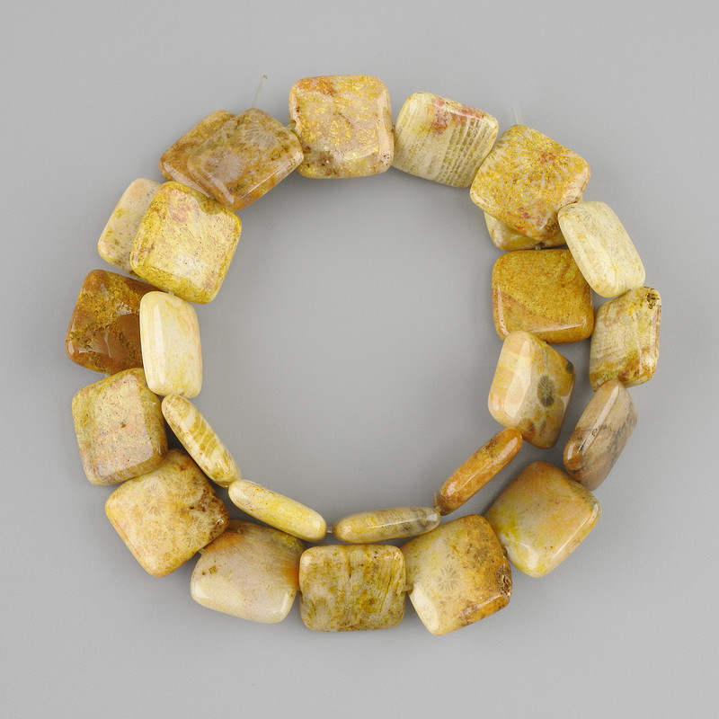 Beads of fossilised coral rectangular 15x15mm±, length 38cm± on thread