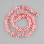 Pink coral bead chip needle with drill hole, diameter 7-10×1-2mm±, length 42cm± on fishing line