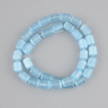 Blue Cat's Eye Cylinder Beads, 10.5×8mm ±, 38cm ± length on thread