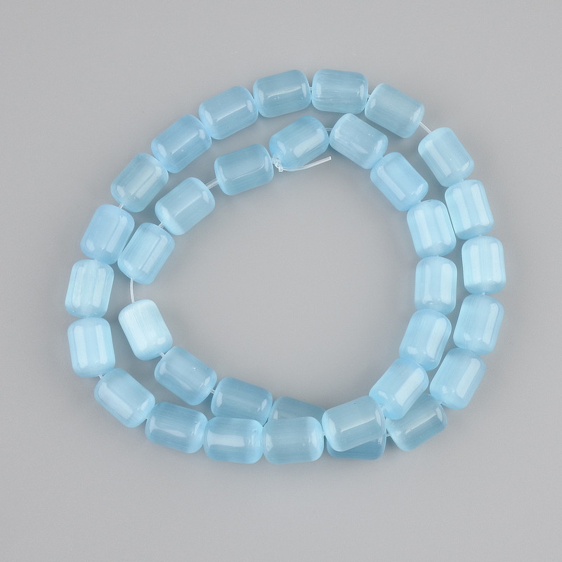 Blue Cat's Eye Cylinder Beads, 10.5×8mm ±, 38cm ± length on thread