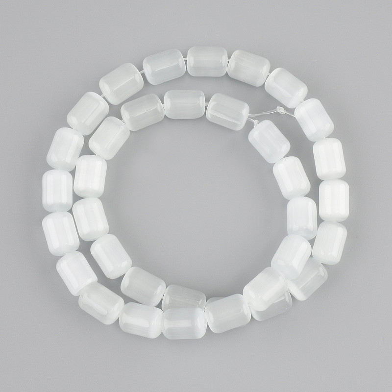 White Cat's Eye Beads Cylindrical, 10.5×8mm diameter ±, length 37cm ± on beading thread
