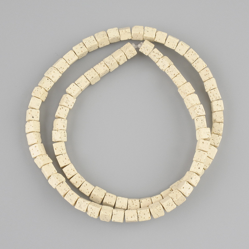 Beige Lava Beads Cube 4x4mm on thread, length 40cm+